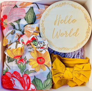 Mustard floral swaddle newborn box